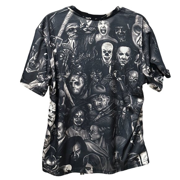 Devin Du sz 3XL RUNS SMALL CHECK MEASUREMENTS gray horror faces short sleeve top - Picture 3 of 6